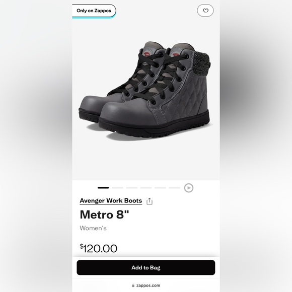 NWB Avenger Women’s Metro Tall 8” CN Toe Grey Quilted Work Boots - Size: 8.5 - Picture 15 of 15